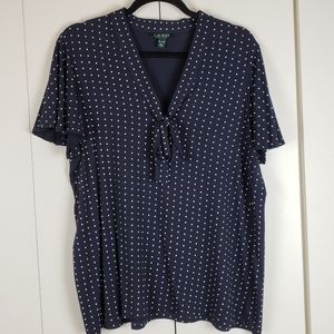 Lauren Ralph Lauren V Neck Bow Flutter Sleeve Top